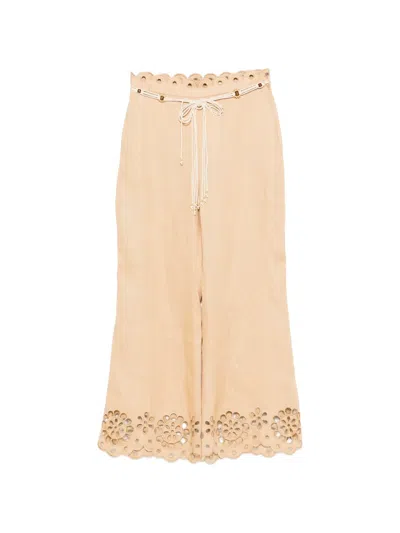 Zimmermann Eyelet-detail Tie-fastening Trousers In Nude