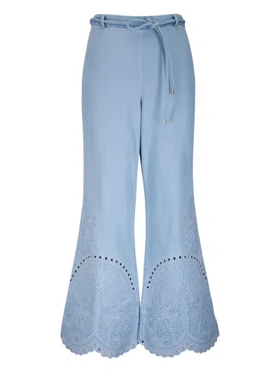 Zimmermann Eyelet-embroidered Trousers In Blue