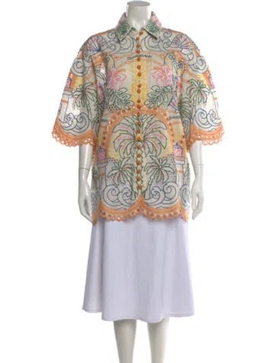 Pre-owned Zimmermann Eyelet Floral Print Blouse In Neutral