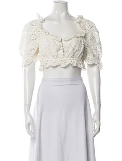 Pre-owned Zimmermann Eyelet Floral Print Crop Top In White