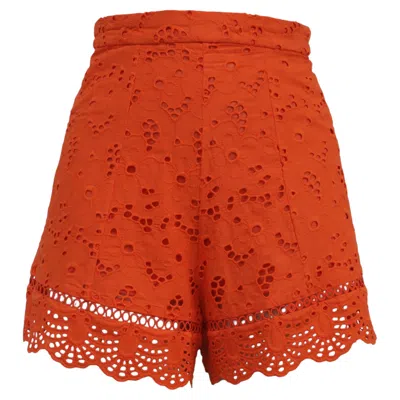 Pre-owned Zimmermann Eyelet High-waisted Shorts In Orange Cotton