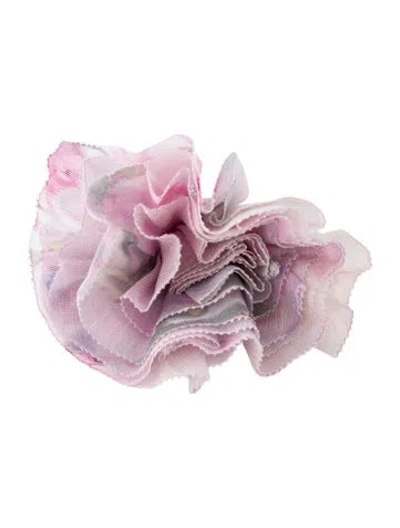 Pre-owned Zimmermann Fabric Flower Brooch Pin In Green/pink/purple