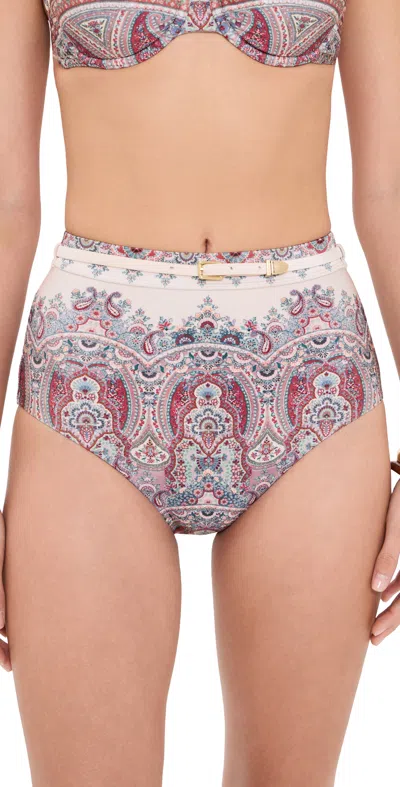Zimmermann Fairlight High Waist Bikini Bottoms Cream Paisley