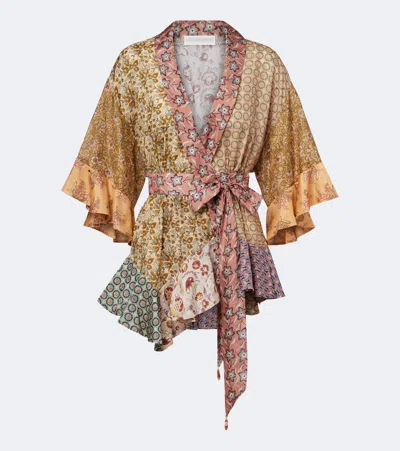 Zimmermann Fairlight Printed Silk-satin Wrap Blouse In Multi
