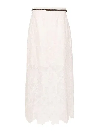 Zimmermann Ottie Embroidered Linen Midi Skirt In White