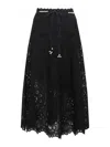 Zimmermann Zim Rhiannon Embroidered Scallop Hem Wblt Midi Skirt Black In Black