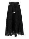 Zimmermann Flared Midi Skirt With Embroidered Openwork Design In Black