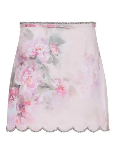 Zimmermann Crush Scalloped Mini Skirt In Nude