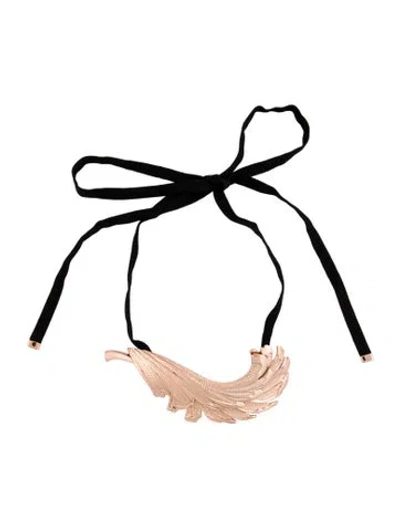 Pre-owned Zimmermann Feather Corsage Ribbon Choker Necklace, 54" In Silver