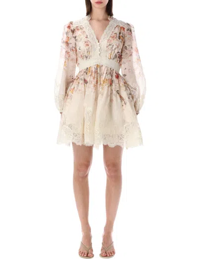 Zimmermann Feminine Mini Dress With Voluminous Sleeves In Neutral