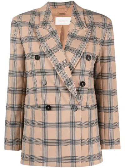 Zimmermann Oversized Luminosity Jacket With Check Motif In Beige