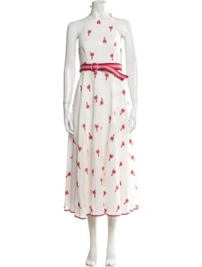 Pre-owned Zimmermann Fiesta Palm Midi Length Dress In White