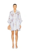 Zimmermann Womens Lilac Poppy Printed Silk-belt Buttoned Linen Mini Dress In Blue
