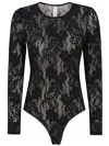 Zimmermann Fitted Black Lace Bodysuit With Floral Design And Inset Jelly Ribbon In Black