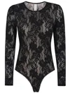 Zimmermann Fitted Black Lace Bodysuit With Floral Design And Inset Jelly Ribbon In Black