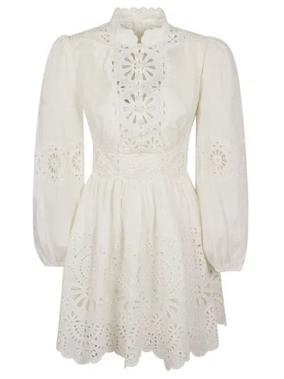 ZIMMERMANN ZIMMERMANN FITTED LINEN MINI DRESS WITH PUFF SLEEVES