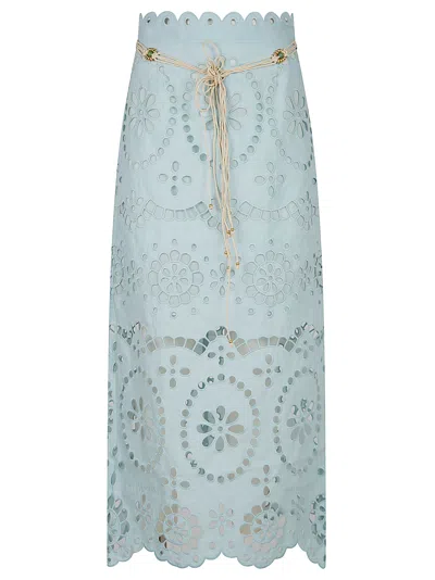 Zimmermann Awaken Belted Broderie Anglaise Linen Midi Skirt In Green