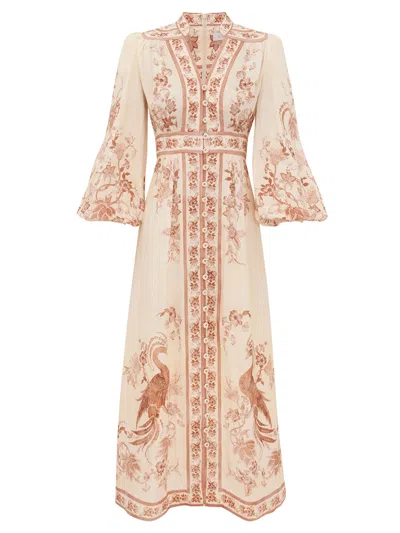 Zimmermann Fitted V-neck Linen Dress With Button Detail - Size 0 In Bianco