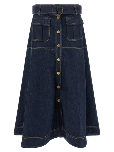 Zimmermann Flared Denim Skirt In Navy