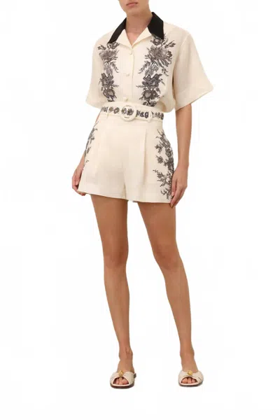 Zimmermann Flat Front Short In Cream Floral In Neutral