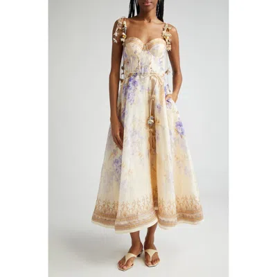 Zimmermann Floral Appliqué Fit & Flare Midi Dress In Lilac Floral