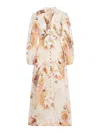 Zimmermann Womens Cream Palm Floral Ascension Plunge Linen Midi Dress