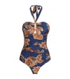 Zimmermann Full Coverage Swim Top With Removable Cups And Halter Tie In Blue