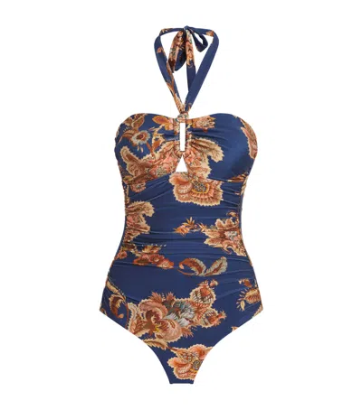Zimmermann Aster Printed Halterneck Stretch-polyamide Swimsuit In Multi