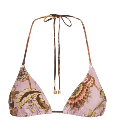 Zimmermann Floral Aster Triangle Bikini Top In Pink