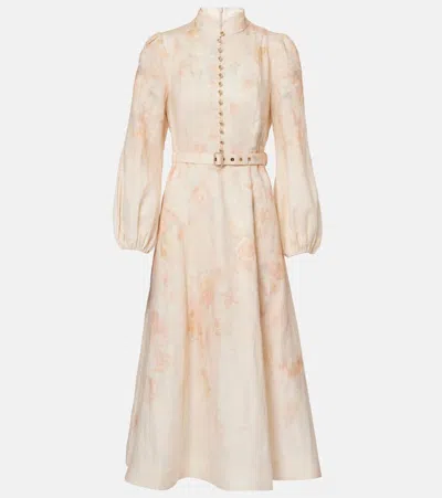 Zimmermann Crush Buttoned Midi Dress In Ciara Floral In Pink