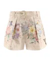 Zimmermann 'illuminate' Beige Shorts With Adlustable Belt And All-over Floral Print In Nude