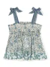 Zimmermann Floral Cotton Flared Blouse In Blue