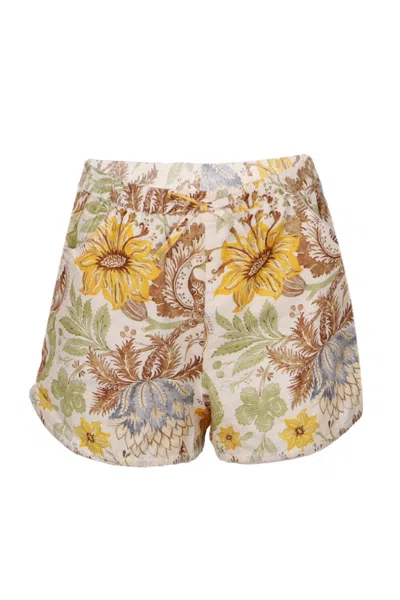 Zimmermann Floral Cream Shorts In Multi