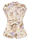 Zimmermann 'coco' One-piece Jumpsuit In Beige Linen With Multi Floral Women In Multi