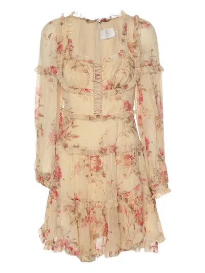 Pre-owned Zimmermann Floral-detail Mini Dress In Neutral