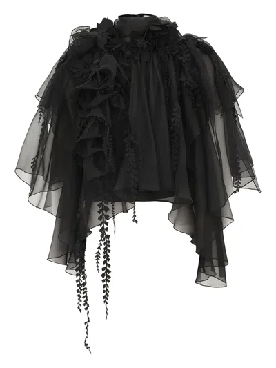 Zimmermann Floral-embellished Ruffled Blouse In Black