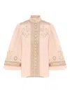 Zimmermann Floral-embroidered Button Shirt In Pink