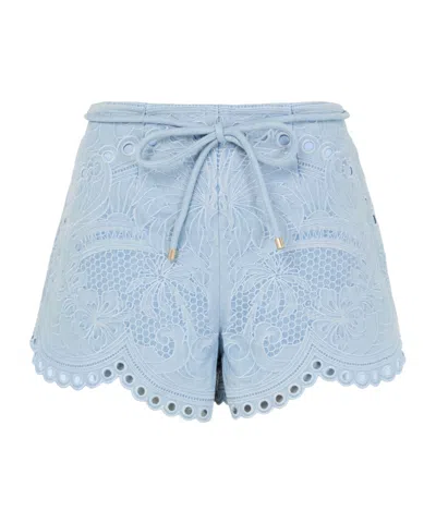 Zimmermann Daylight Scalloped Broderie Anglaise Denim Shorts In Blue