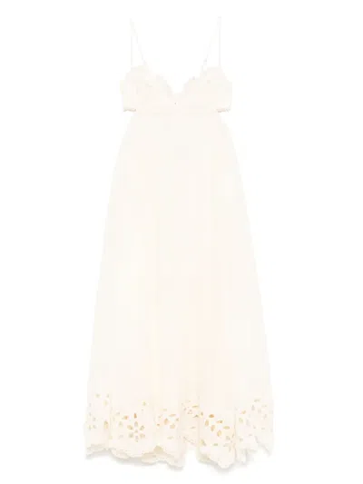 Zimmermann Floral-embroidered Dress In Gold