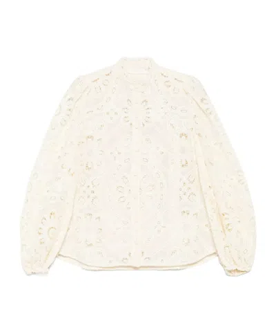 Zimmermann Floral-embroidered Shirt In Black