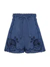 Zimmermann Floral High-waisted Mini Shorts With Self-tie Belt In Blu