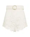 Zimmermann Ladies Ivory Belted Lace Knee-length Shorts In White