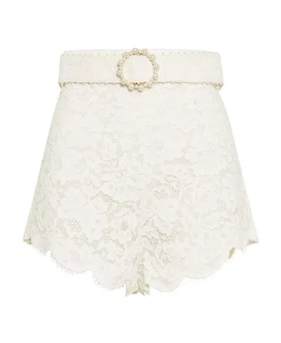 Zimmermann Belted Corded Lace Shorts In Ivory