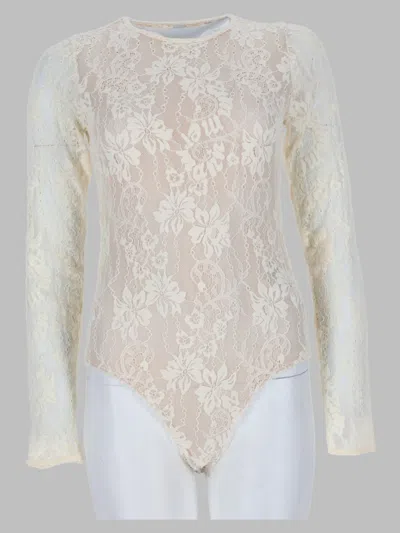 Zimmermann Floral Lace Long Sleeve Bodysuit In Beige
