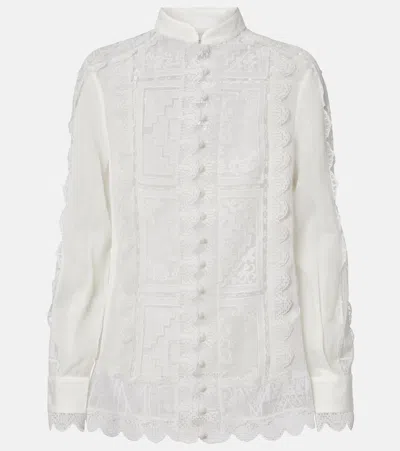 Zimmermann Womens Ivory Aster Lace Embroidered Ramie Top Xs In White