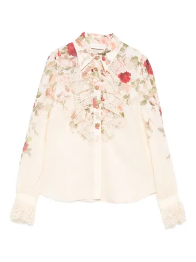 Zimmermann Floral Lace-trimmed Shirt In Neutral