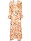 Zimmermann Golden Belted Floral-print Linen Maxi Dress In Pink