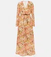 Zimmermann Golden Belted Floral-print Linen Maxi Dress In Pink Rose