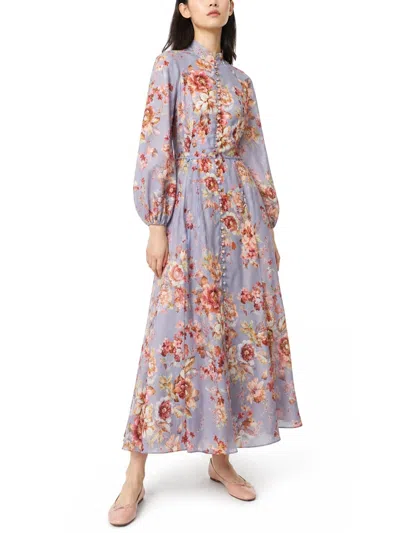 Zimmermann Floral Long Sleeve Button Front Maxi Dress In Multi
