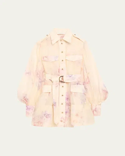 ZIMMERMANN FLORAL LONG-SLEEVE UTILITY MINI DRESS
